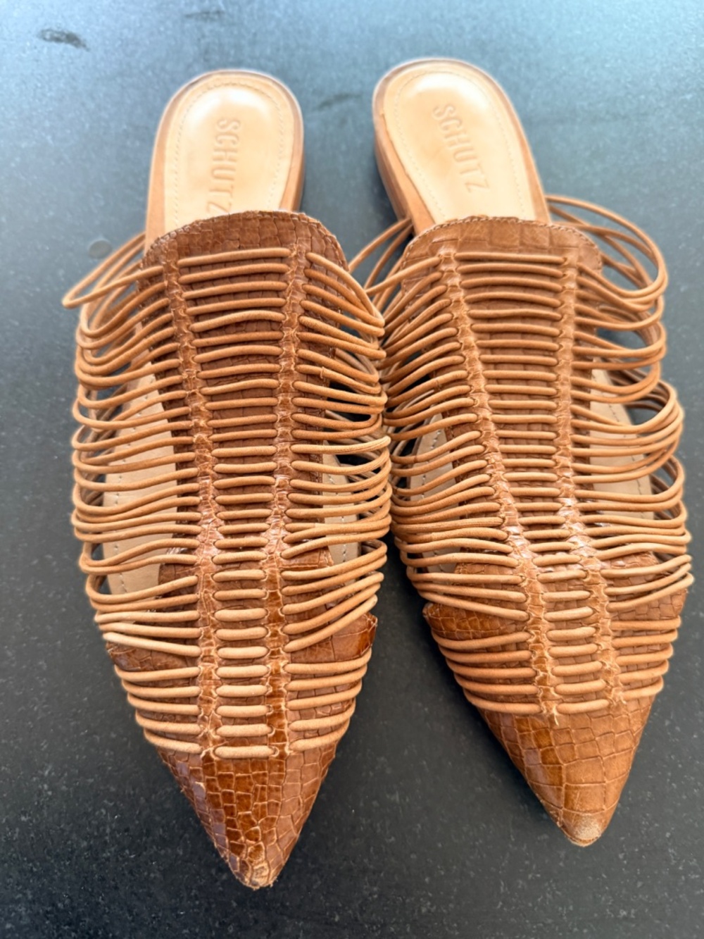 Schutz Slip One Huarache Leather Shoes